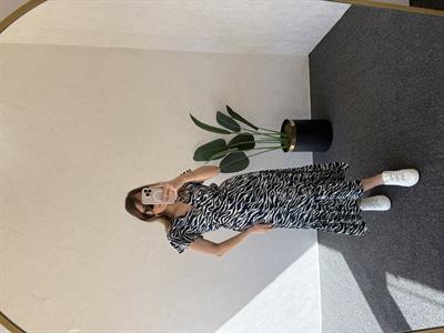 Desenli Midi Elbise Mavi-Beyaz - 1038