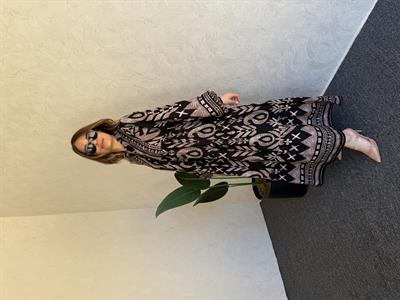 Desenli Uzun Elbise Siyah - 1039