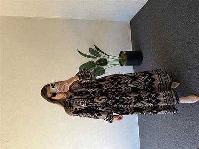 Desenli Uzun Elbise Siyah - 1039