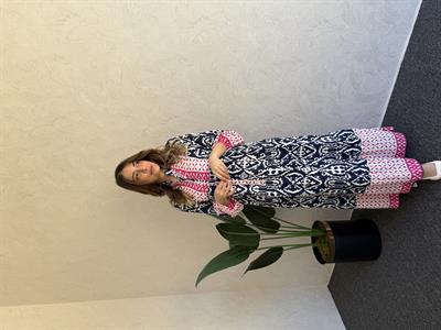 Desenli Uzun Kol Elbise Laci-Pembe - 1039