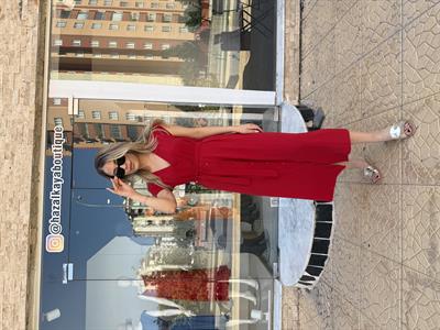 Düğmeli Ayrobin Elbise Kırmızı - 1059