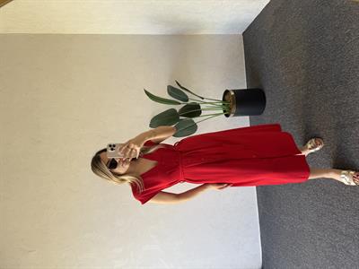 Düğmeli Ayrobin Elbise Kırmızı - 1059