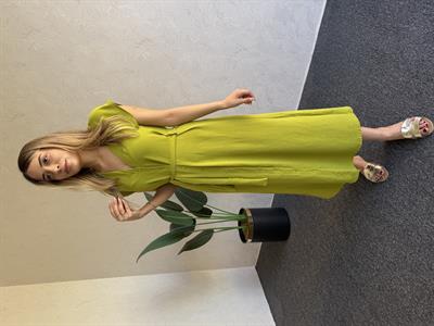 Düğmeli Ayrobin Elbise Yağ Yeşili - 1059