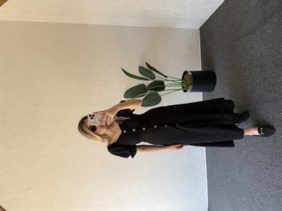 Düğmeli Kısa Kol Brode Elbise Siyah - 1050