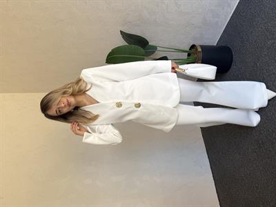 Gold Düğmeli Scuba Takım Beyaz - 1072