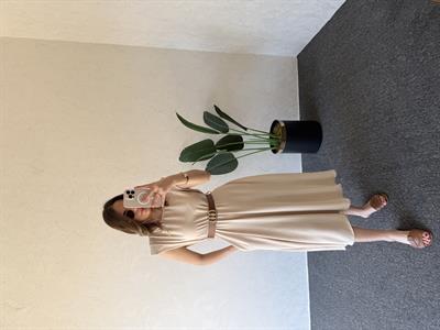 Gold Kemerli Elbise Bej - 1047