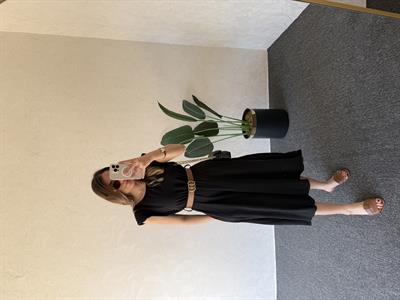 Gold Kemerli Elbise Siyah - 1047