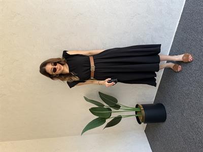 Gold Kemerli Elbise Siyah - 1047