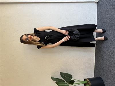 Gold Tokalı Linda Elbise Siyah - 1045 