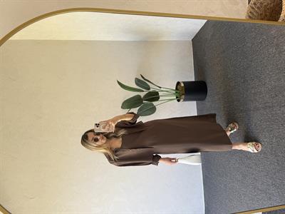 Gömlekli İp Askı Tensel Elbise Kahverengi - 1054