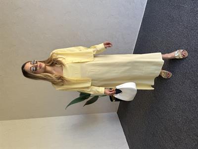 Gömlekli İp Askı Tensel Elbise Sarı -1054