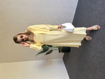 Gömlekli İp Askı Tensel Elbise Sarı -1054