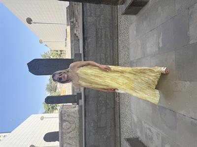 Halka Kolyeli Askılı Elbise Sarı - 1058