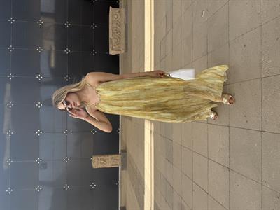 Halka Kolyeli Askılı Elbise Sarı - 1058