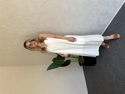 İp Askı Çilek Keten Elbise Beyaz - 1049