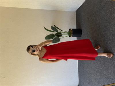 İp Askı Çilek Keten Elbise Kırmızı - 1049