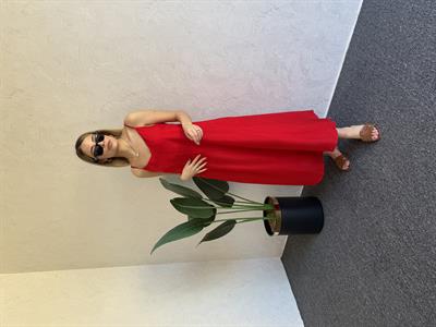 İp Askı Çilek Keten Elbise Kırmızı - 1049