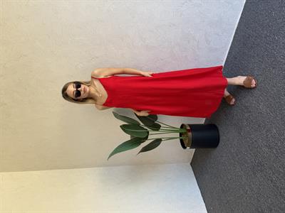 İp Askı Çilek Keten Elbise Kırmızı - 1049