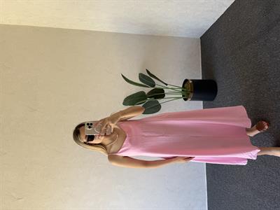 İp Askı Çilek Keten Elbise Pembe - 1049