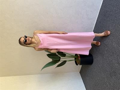 İp Askı Çilek Keten Elbise Pembe - 1049