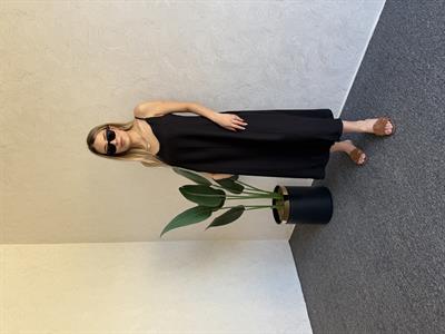 İp Askı Çilek Keten Elbise Siyah - 1049