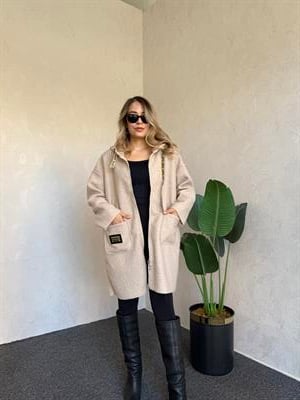 Kapüşonlu Buklet Ceket Taş - 1078