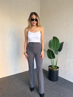 Krep Palazzo Pantolon Gri - 1071