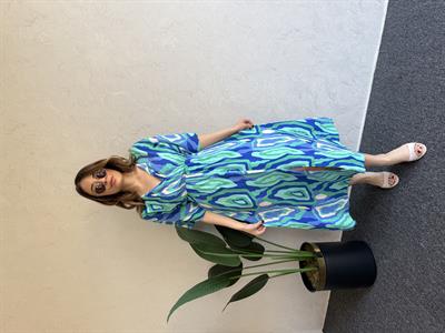 Kruvaze Yırtmaçlı Elbise Aqua - 1042