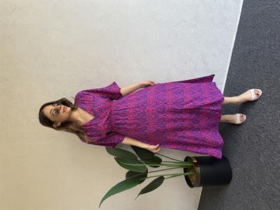 Kruvaze Yırtmaçlı Elbise Pembe - 1042