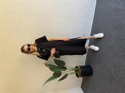 Kuşlu Basic Elbise Siyah - 1053