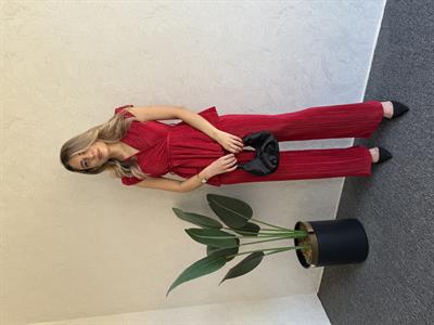 Pliseli Kolsuz Takım Kırmızı - 1057