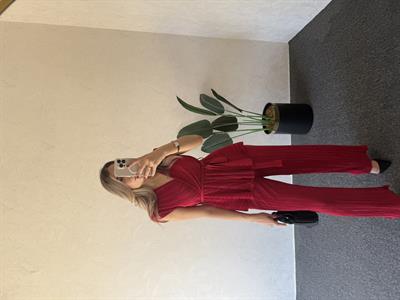 Pliseli Kolsuz Takım Kırmızı - 1057