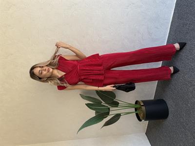 Pliseli Kolsuz Takım Kırmızı - 1057