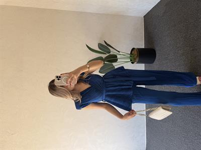 Pliseli Kolsuz Takım Saks Mavi - 1057