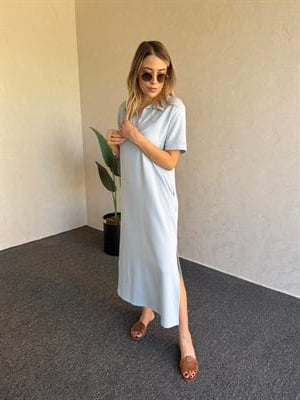 Polo Yaka Modal Elbise Bebe Mavisi - 1060