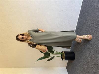 Polo Yaka Modal Elbise Haki - 1060