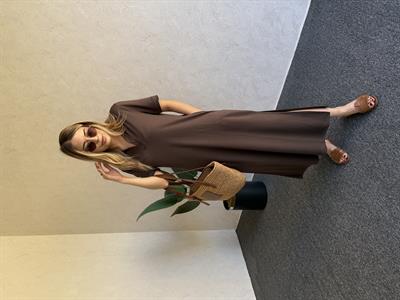 Polo Yaka Modal Elbise Kahverengi - 1060