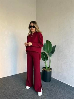 Yaka Paça Fermuar Triko Takım Bordo - 1074