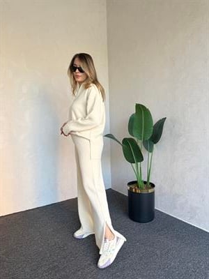 Yaka Paça Fermuar Triko Takım Taş  - 1074