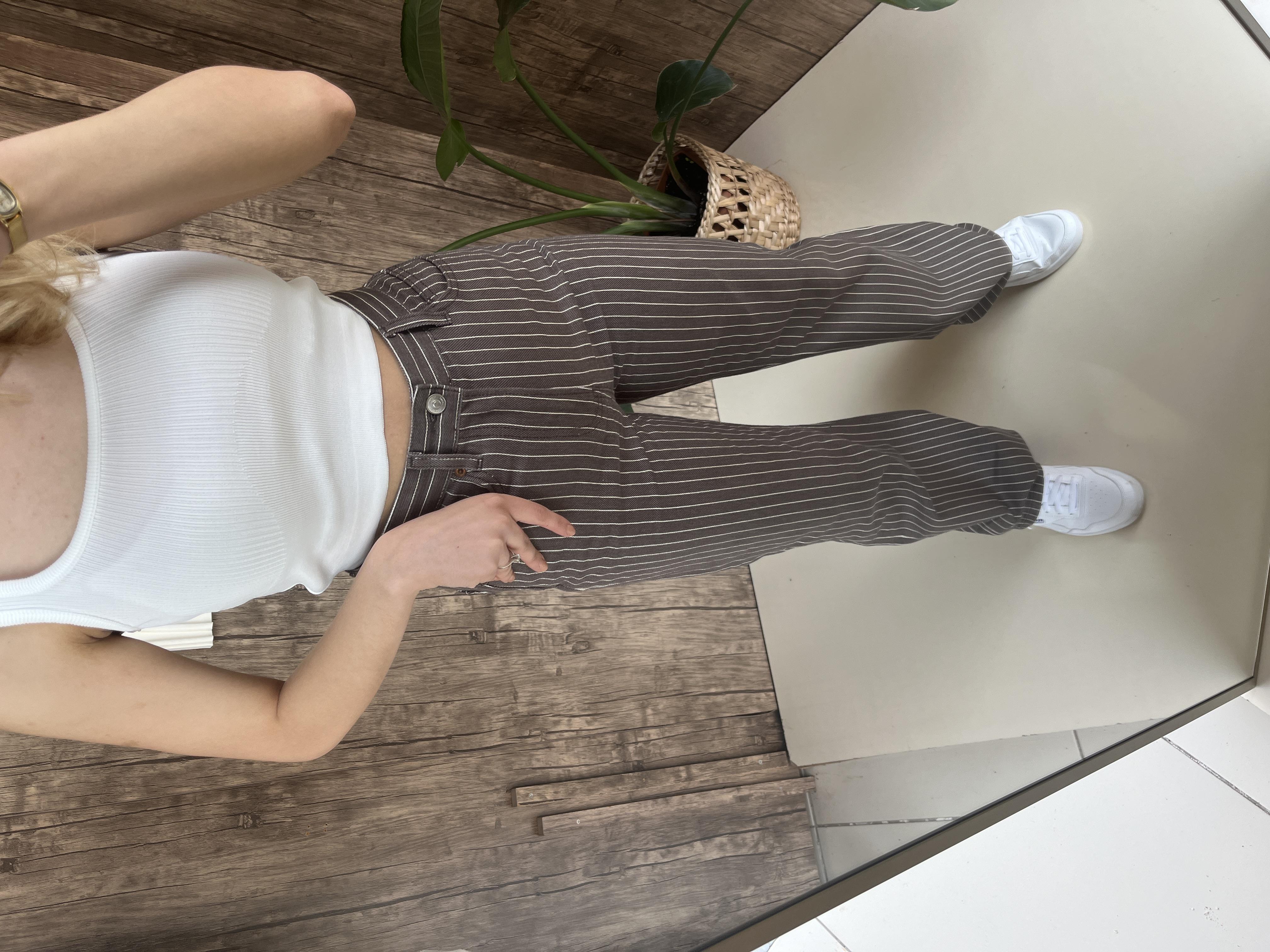 Çizgili Gri Jean
