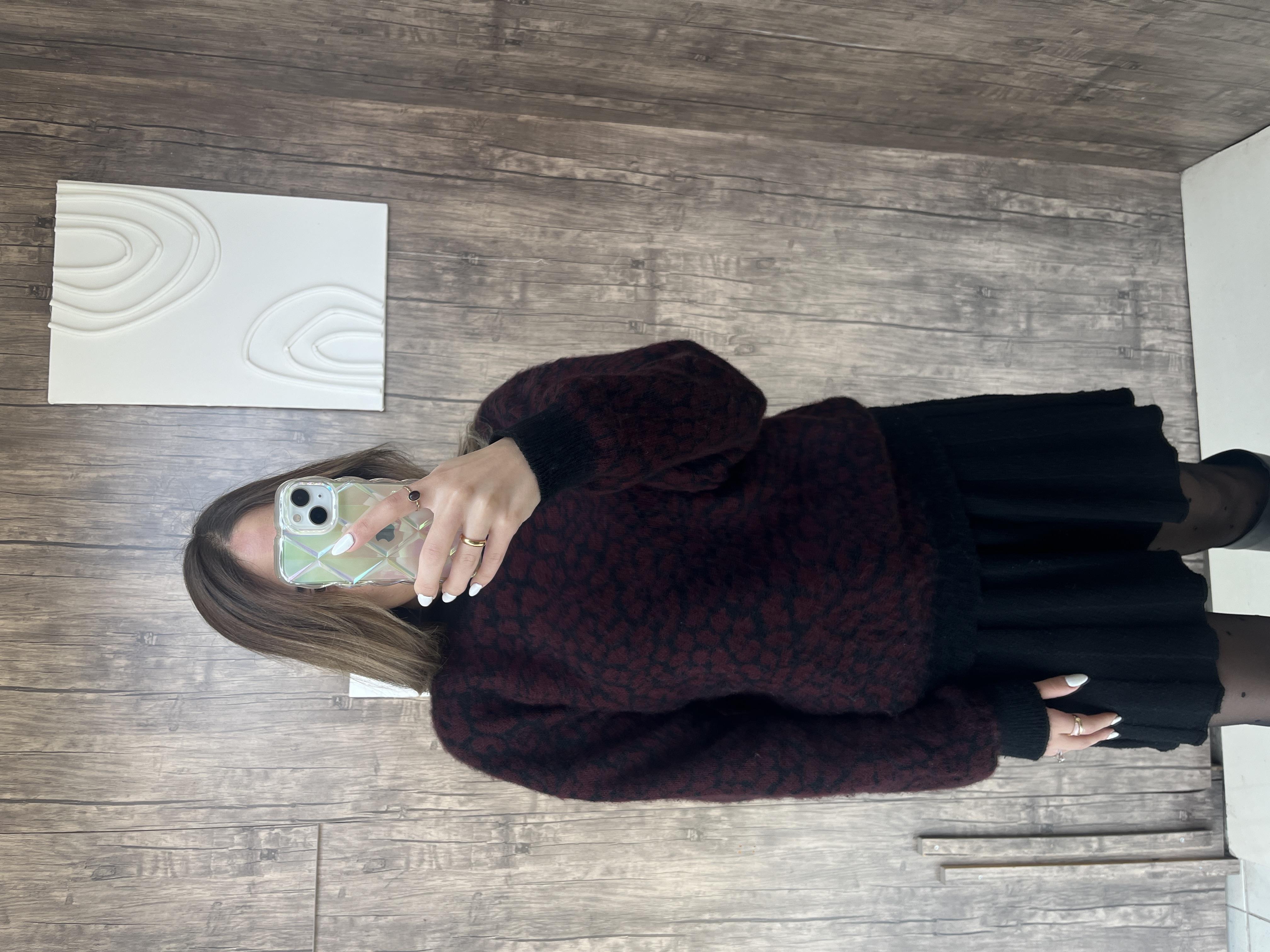 Leopar Desen Kazak Bordo - 1003