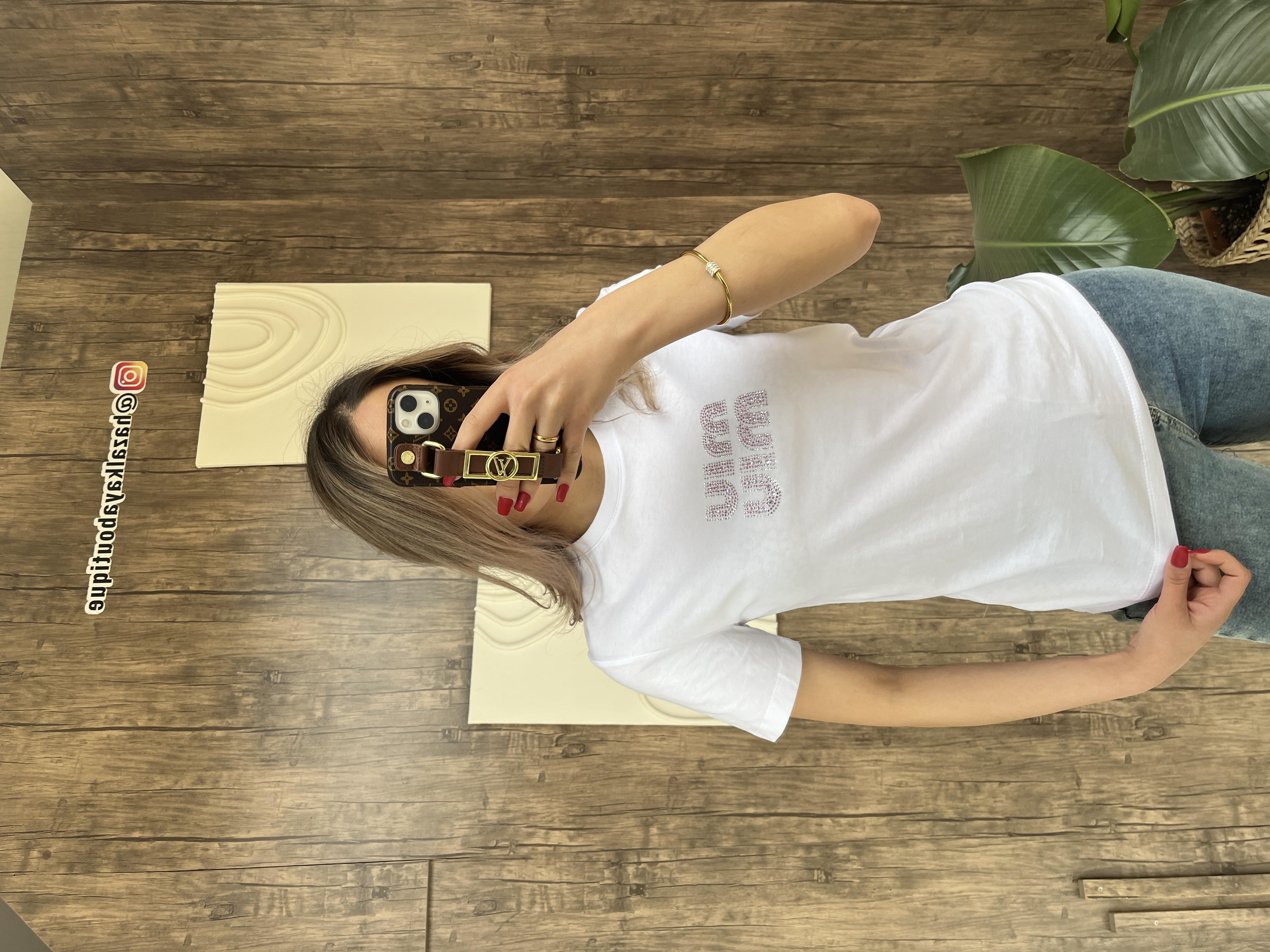 Orj Taş İşleme Tshirt Beyaz