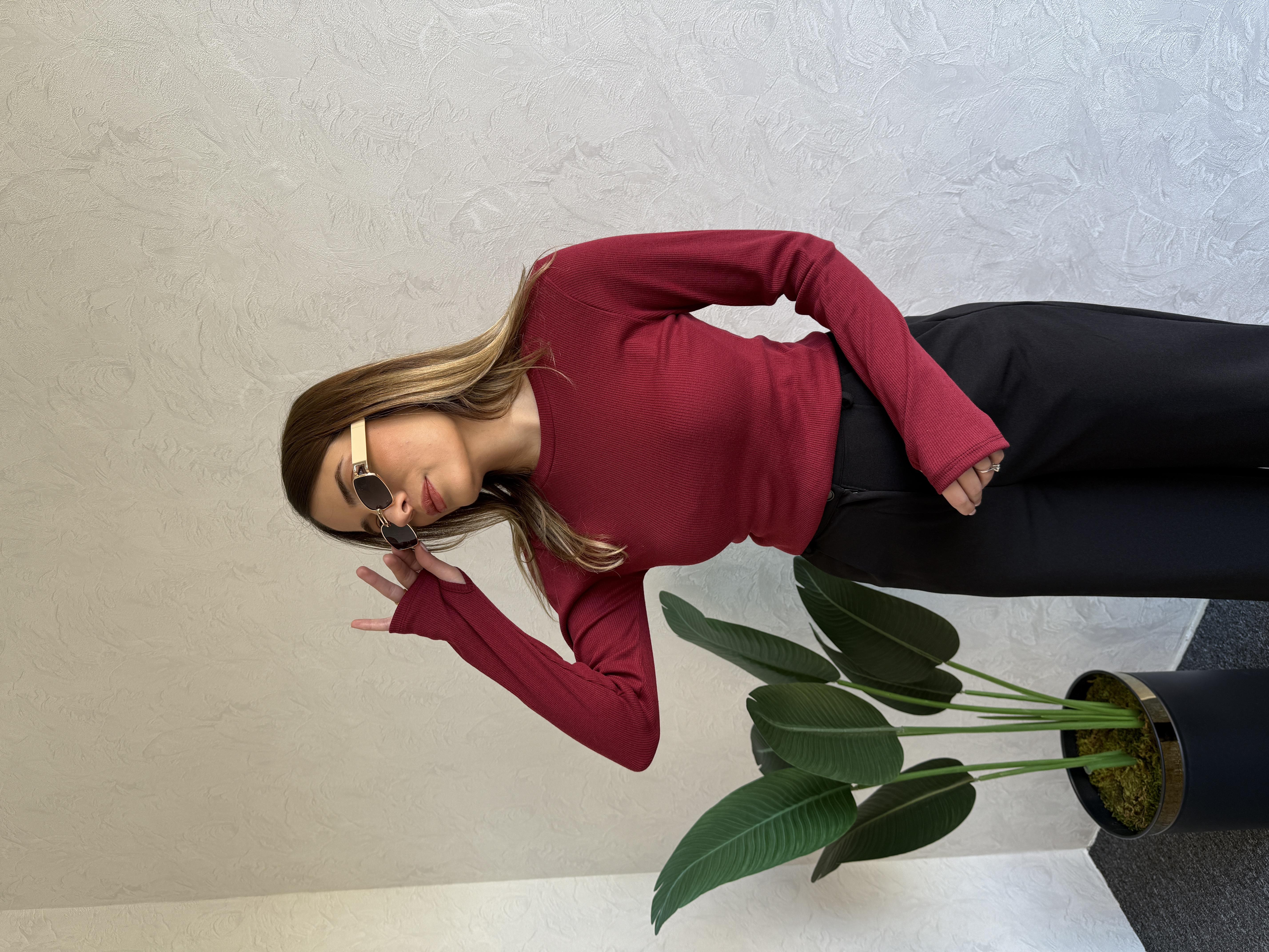 Parmak Geçmeli Bluz Bordo - 1015