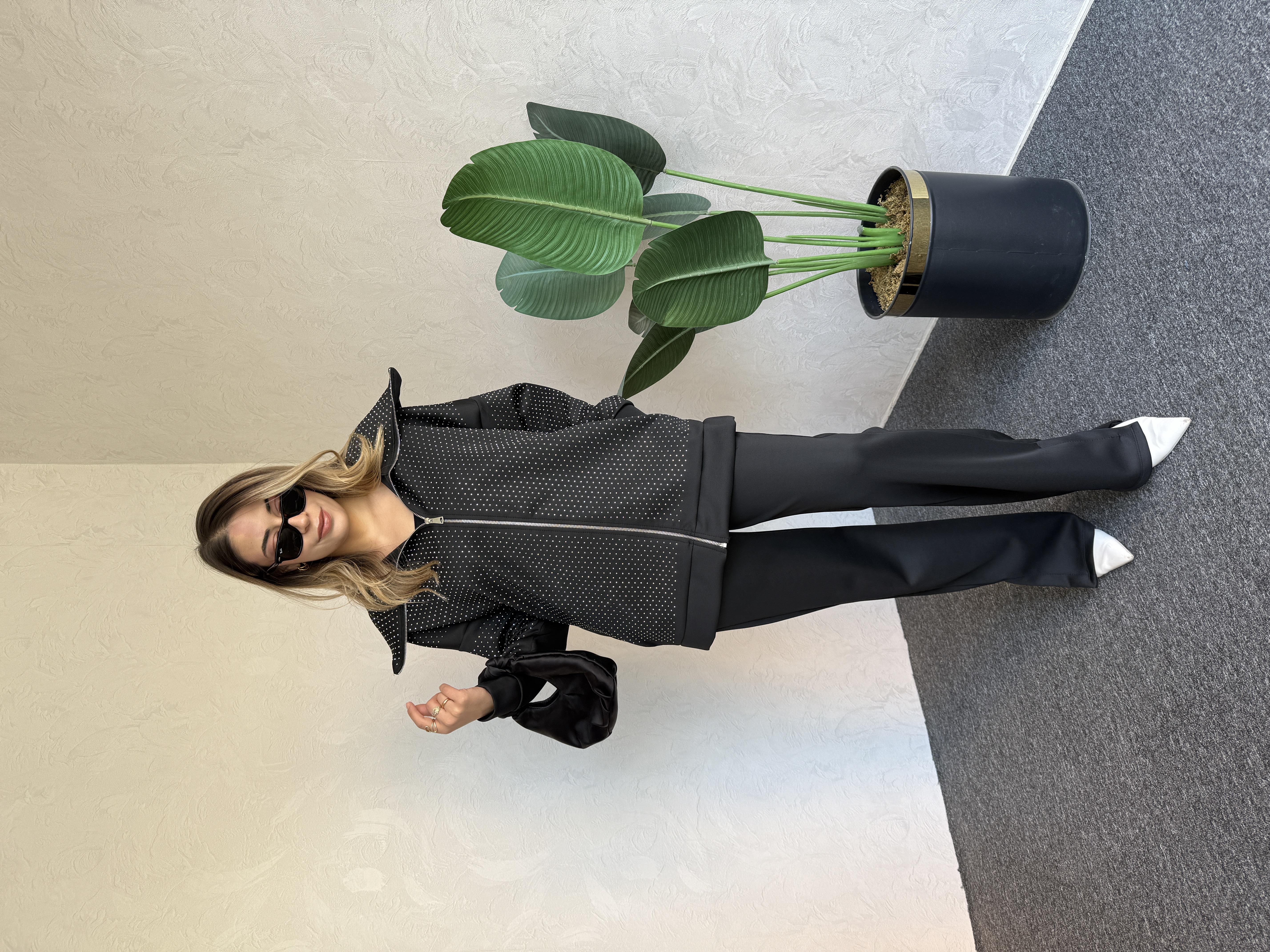 Taşlı Tasarım Scuba Takım Siyah - 1079