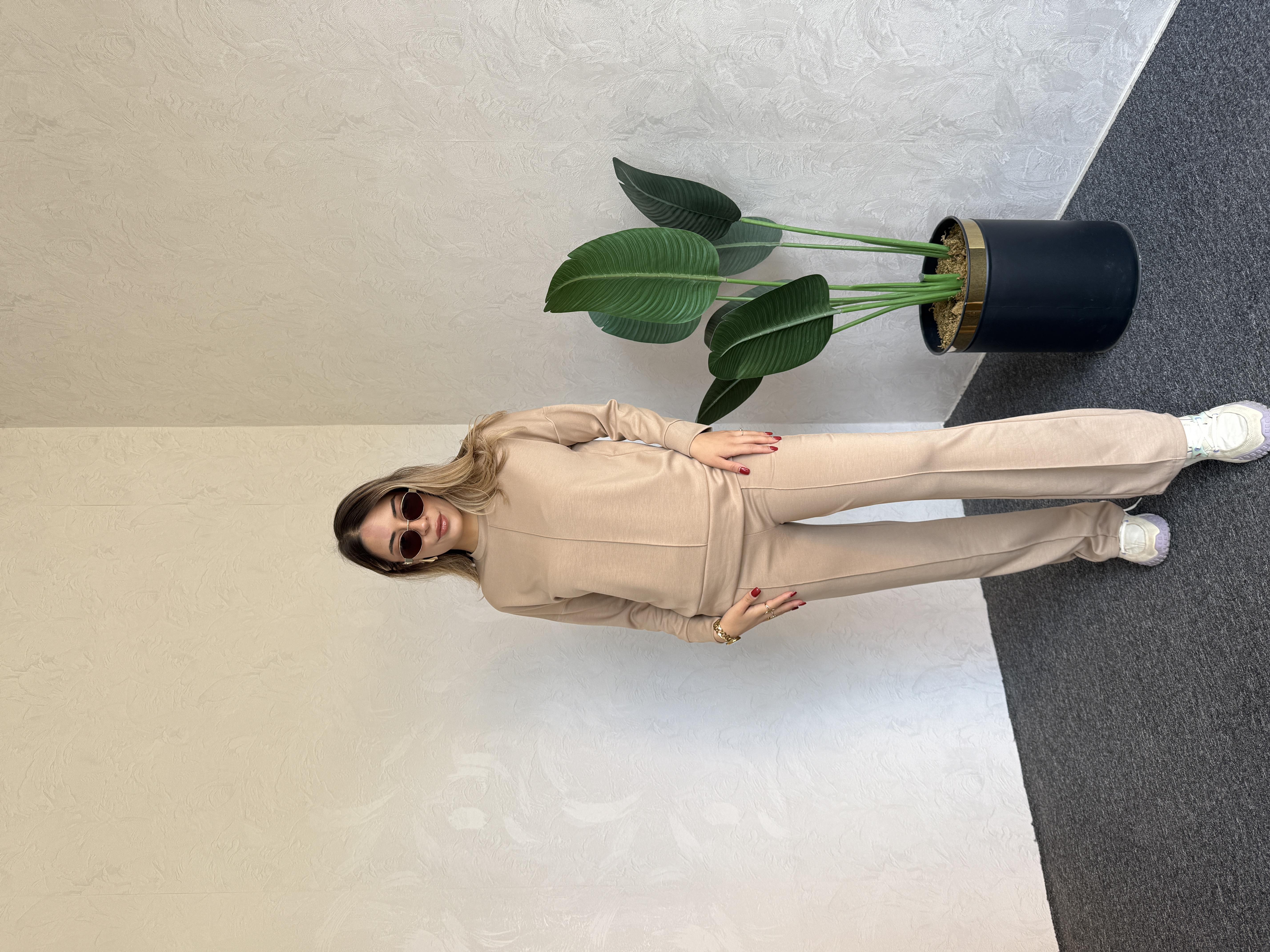 Uzun Kol Modal Takım Bej - 1076