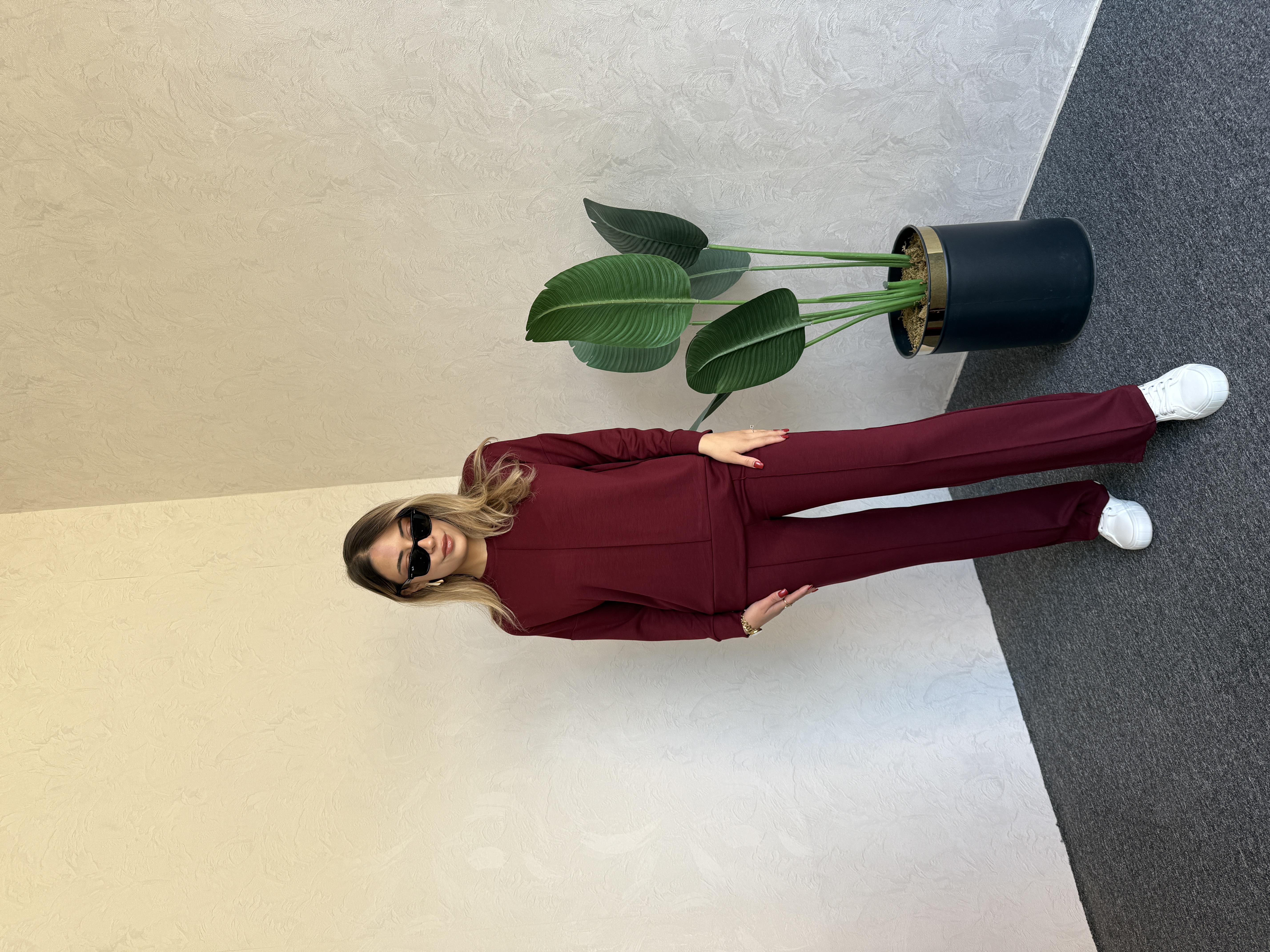 Uzun Kol Modal Takım Bordo - 1076