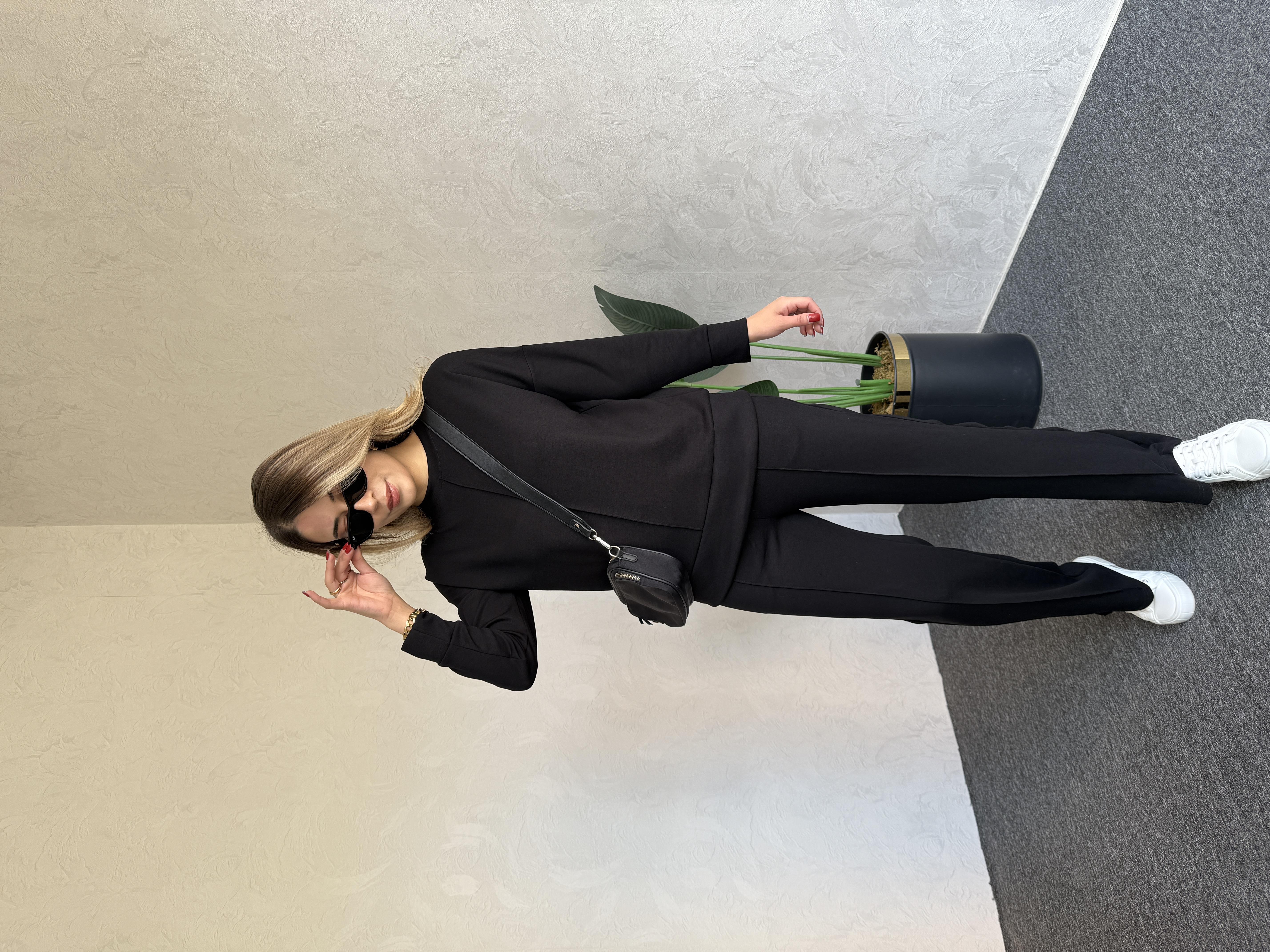 Uzun Kol Modal Takım Siyah - 1076