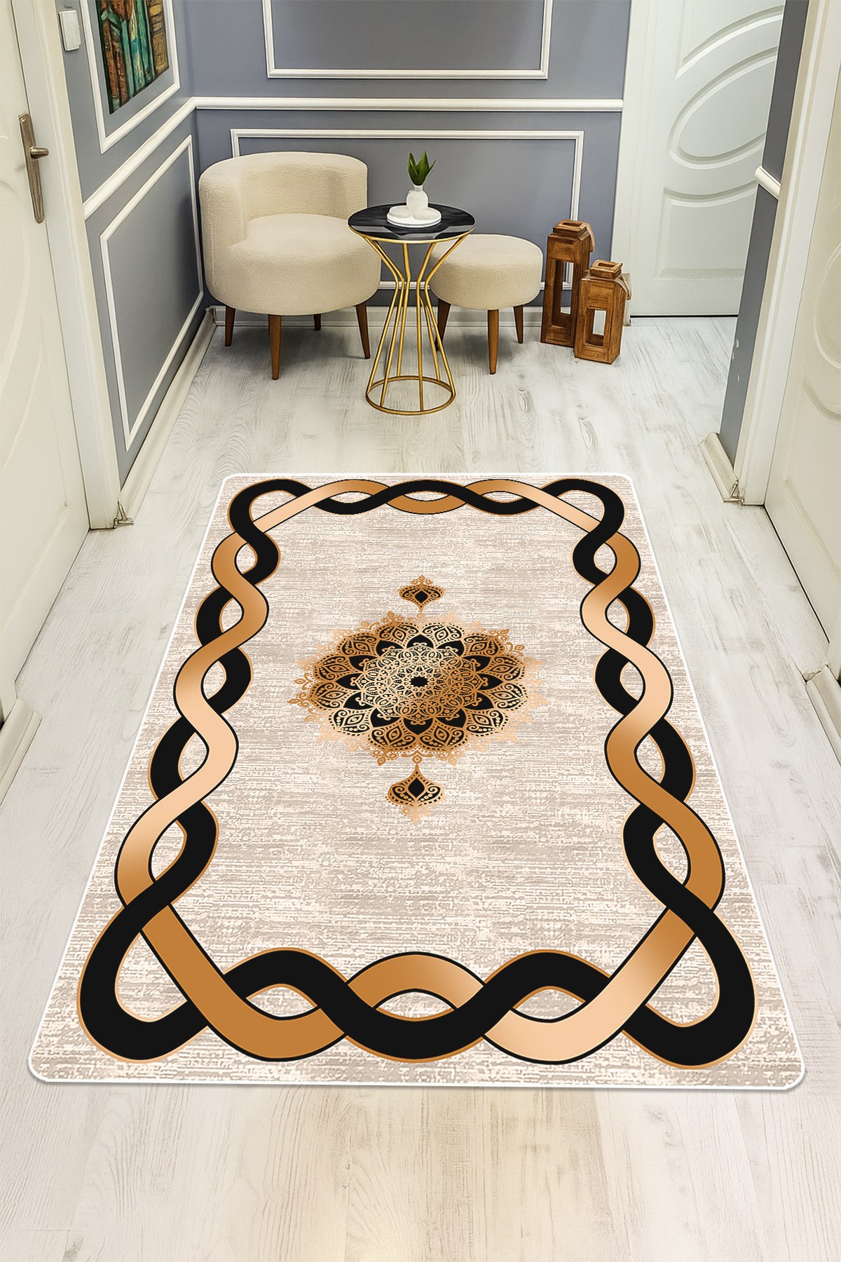 Modern Desenli Dijital Baskı Kaymaz Taban Halı H0175
