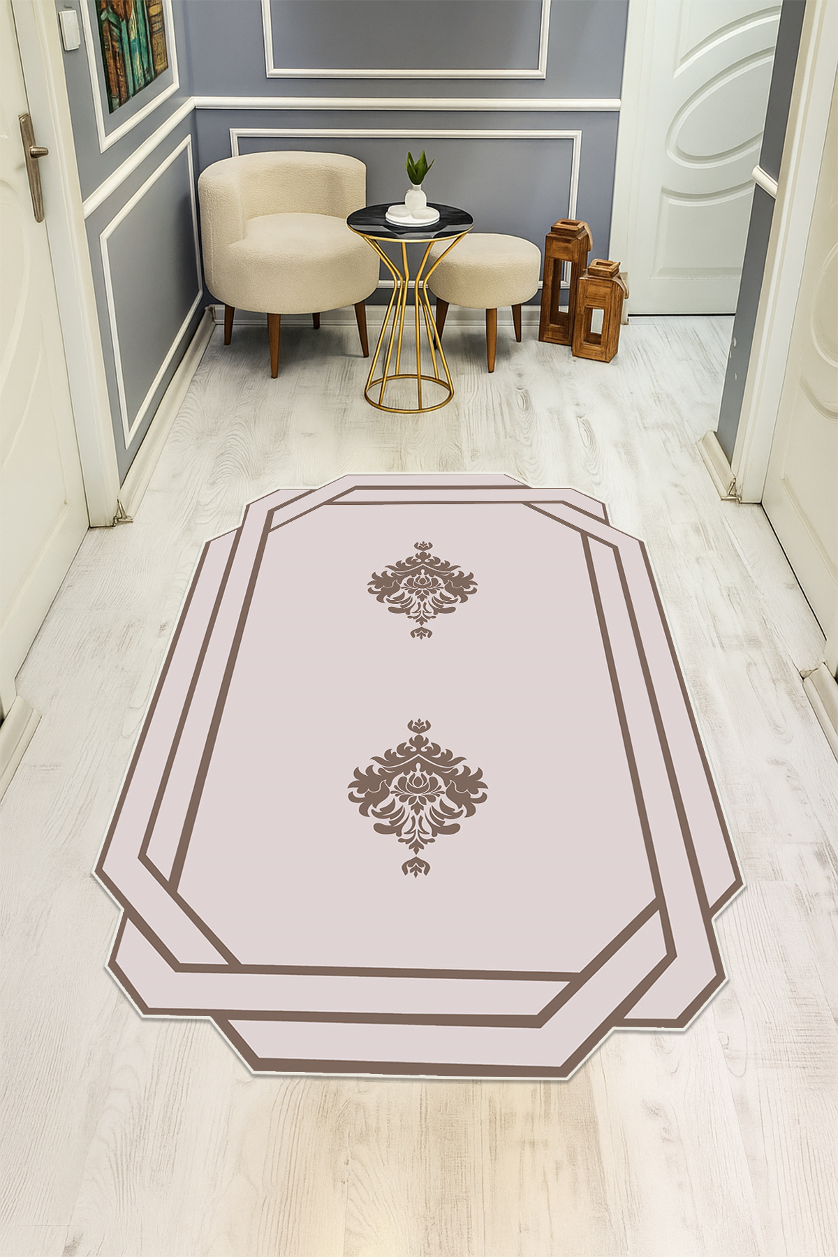 Klasik Desenli Dijital Baskı Kaymaz Taban Halı H0440