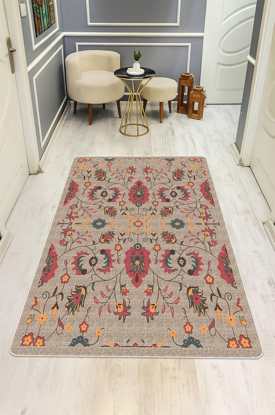 Parlak Kadife Kumaş VINTAGE Dijital Baskı Dot Kaymaz Tabanlı Halı H0822